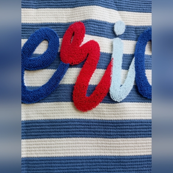 Pretty Little Patriot Blue and White Striped Short Puff Sleeve Tee_Med - Picture 4 of 8